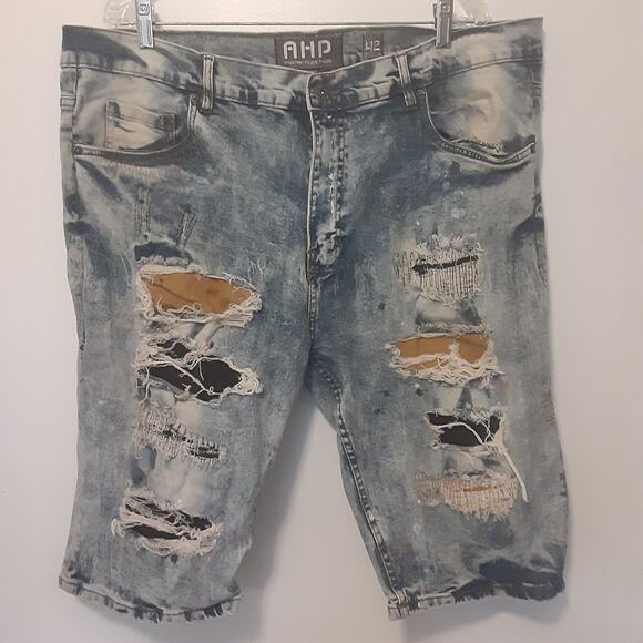 Another Hype Piece Jean Shorts Mens 42 Baggy Denim Short Y2K Distress Grunge AHP - Picture 1 of 13
